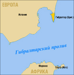 Положение Гибралтара на карте