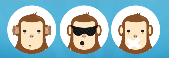 Центральная иллюстрация с тремя обезьянами на главной странице сайта 3monkey.me