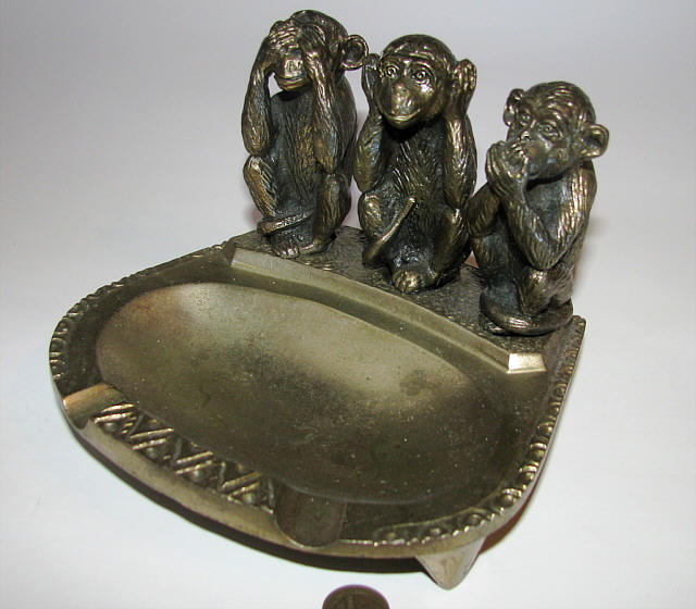 Пепельница с фигурками трех обезьян, бронза, Черноморский судостроительный завод