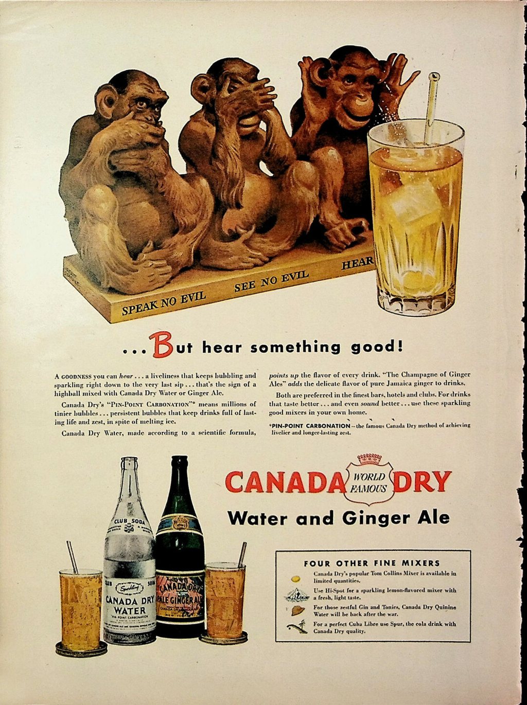 Реклама имбирного эля Canada Dry с тремя обезьянами