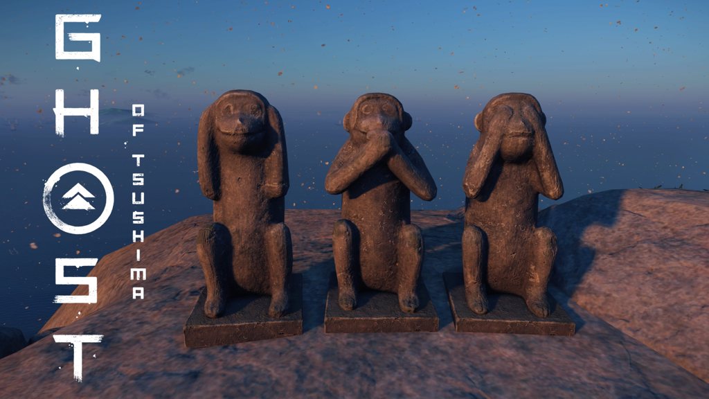 Статуи трех обезьян в обезьяньем святилище