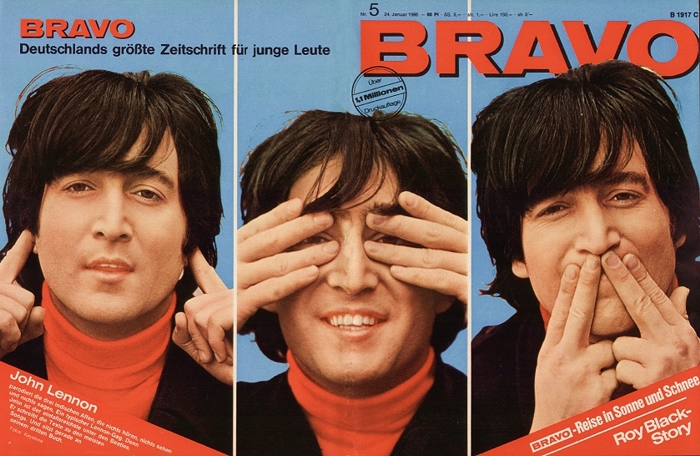 Обложка германоязычного молодежного журнала «Bravo» (№5, январь 1966 г.). Джон Леннон в позах трех обезьян