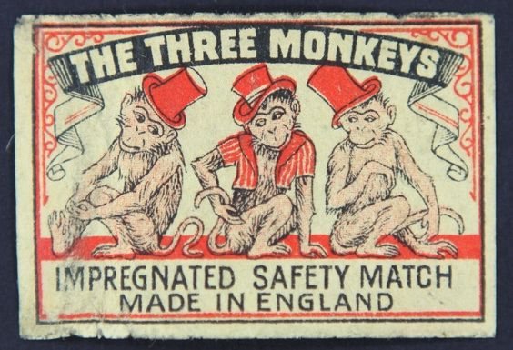 Спичечная этикетка с тремя обезьянами, Англия