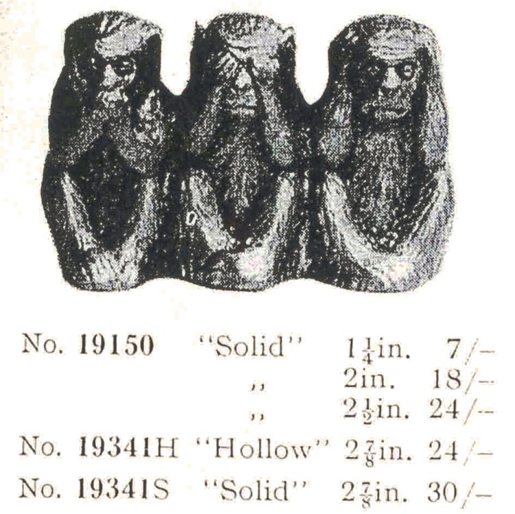 Вырезка из каталога Pearson-Page Co. за 1932 г. с фигурками трех обезьян