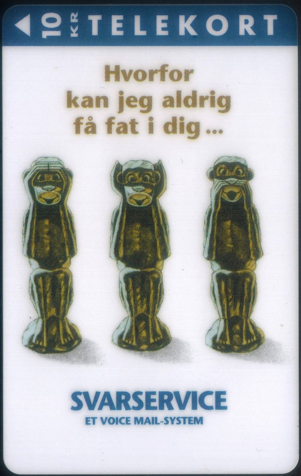 Телефонная карта с изображением трех обезьян наоборот, Дания