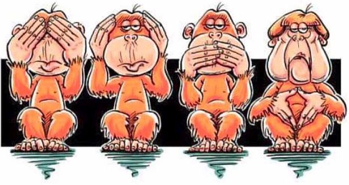 Карикатура: Ангела Меркель дополняет группу из трех обезьян