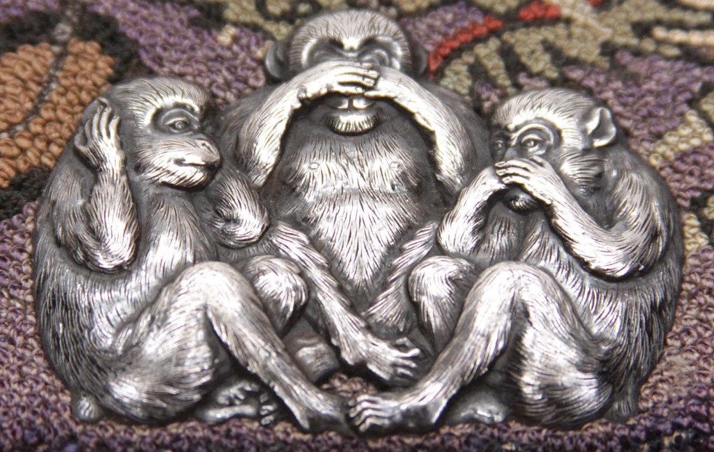 Украшение кошелька, три обезьяны, белый металл