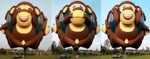 Вид воздушного шара с тремя обезьянами с трех сторон