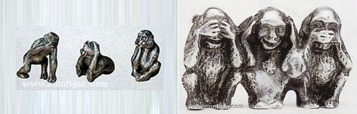 Варианты оловянных фигурок трех обезьян, предлагаемые сайтом zinnfigur.com